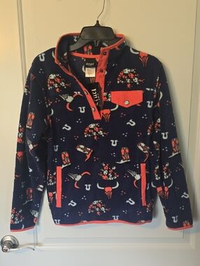 Cruel Girl Navy and Coral Fleece Snap Pullover